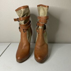 Frye Boots Brown All Leather Quality Size 10M Harlow Multi Straps High Heels